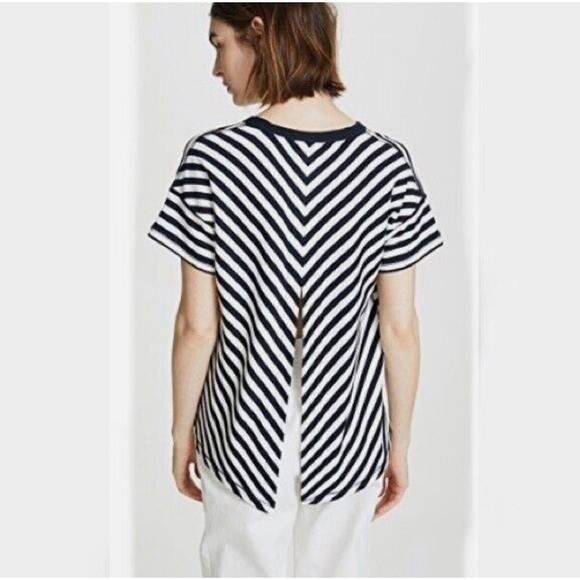 Rag & Bone Blue striped tee XS open back Crewneck navy nautical coastal top - Picture 2 of 15